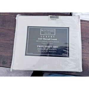 Westport Luxury 350 Thread Count Twin Sheet Set – White, Deep Pocket NWT